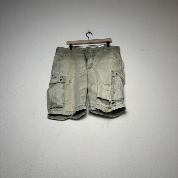 Carhartt Khaki Cargo Pant Men 36 Gorp Streetwear Distressed Ripped Baggy Beige - Picture 1 of 11
